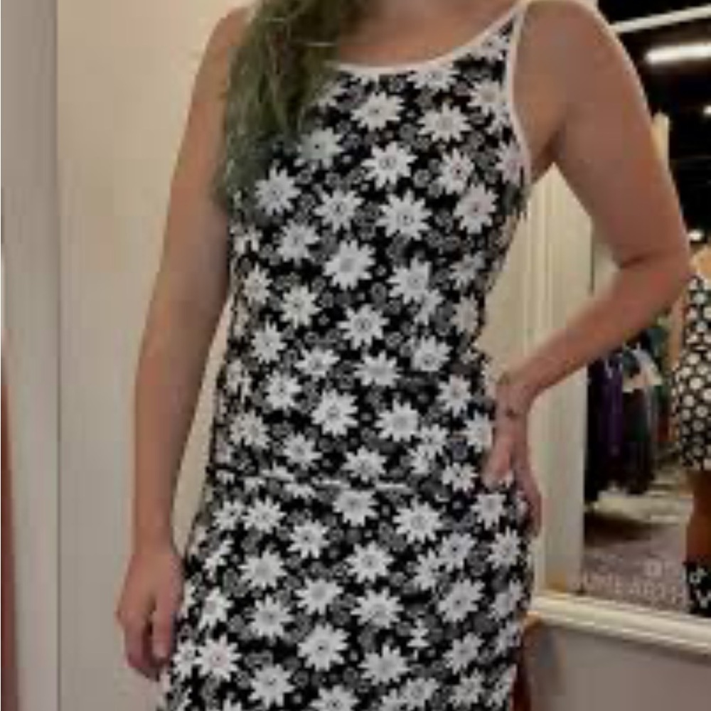Ann Taylor Loft Black White Daisy 100% Cotton Tie Strap Mini Dress Size 4 - Picture 2 of 8